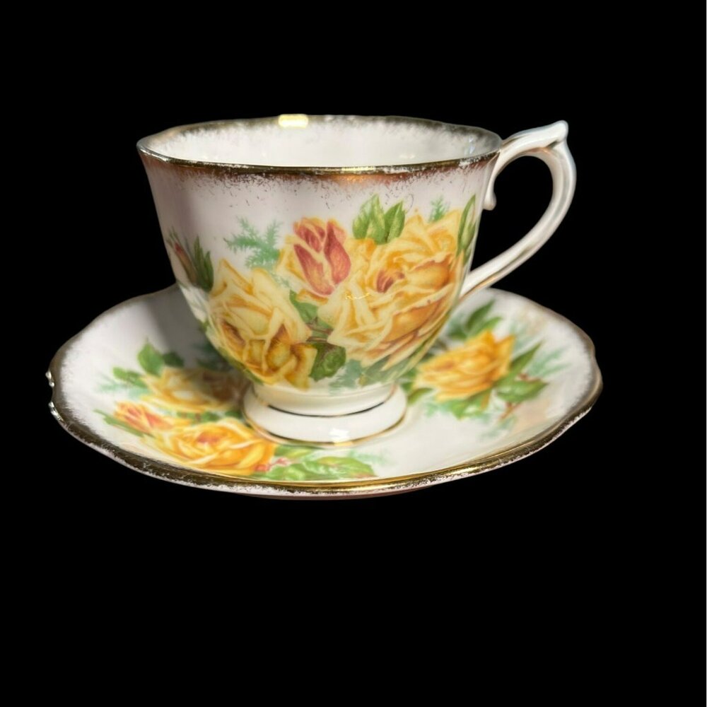 Vintage Royal Albert Yellow Tea Rose Footed Cup & Saucer Bone China Made in Engl